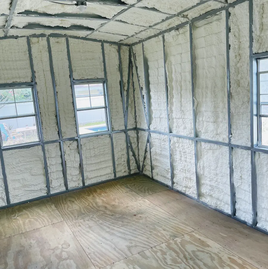 Closed-cell spray foam insulation applied to wall cavities in a residential project in Perkiomen